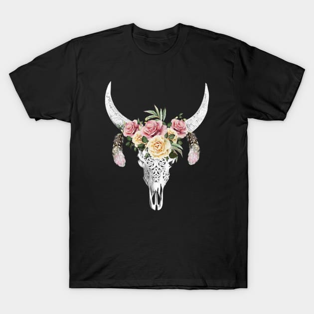 Cow skull floral 17 T-Shirt by Collagedream